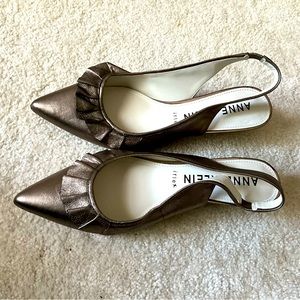 Anne Klein metallic bronze kitten heel sling backs